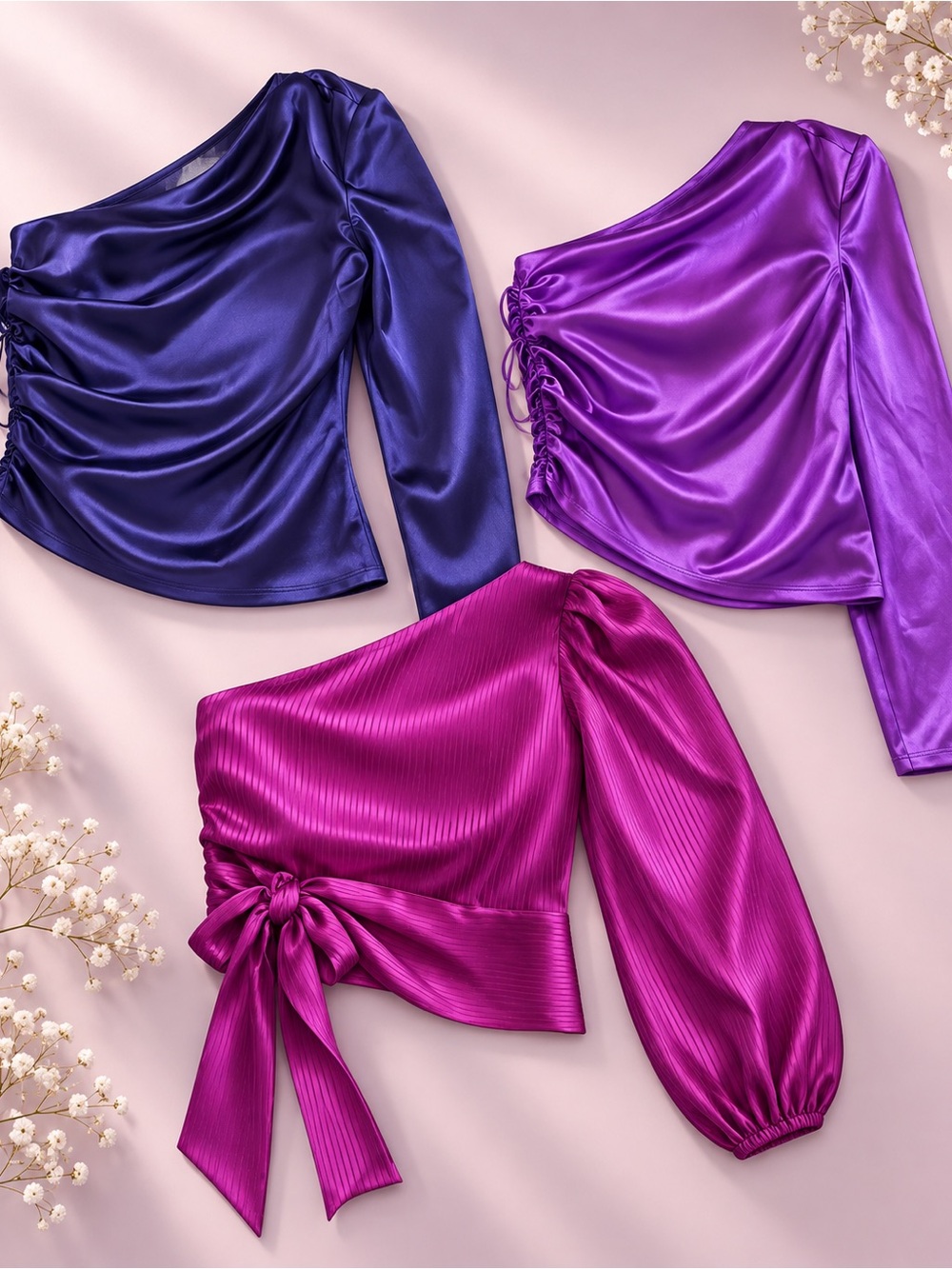 Express lot of one shouder party blouses sz small satin look